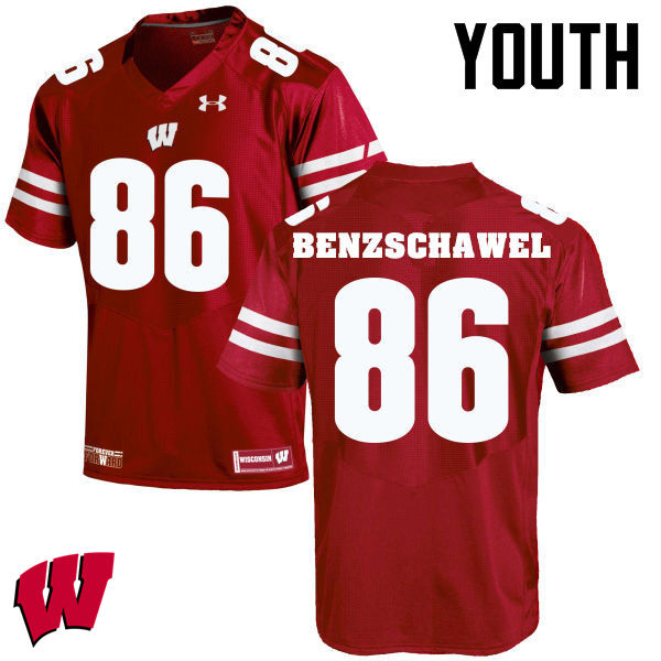 Youth Wisconsin Badgers #90 Luke Benzschawel College Football Jerseys-Red - Click Image to Close